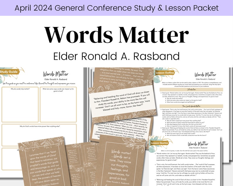 Words Matter Elder Ronald A. Rasband LDS April 2024 General Conference Relief Society Lesson Relief Society Handout Digital Download image 1