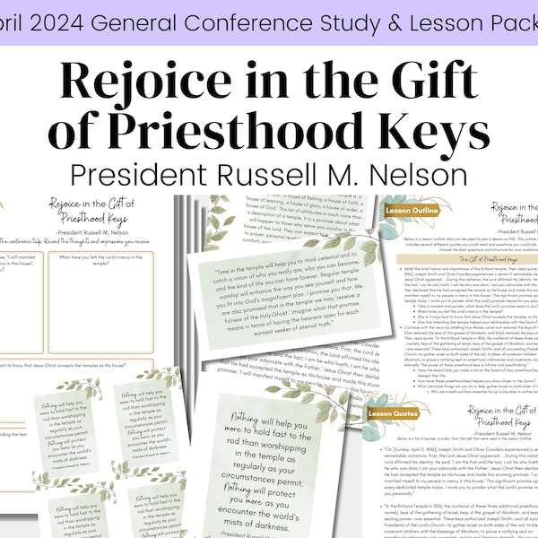 Rejoice in the Gift of Priesthood Keys- President Nelson-LDS General Conference April 2024- Relief Society Lesson Outline- Digital Download