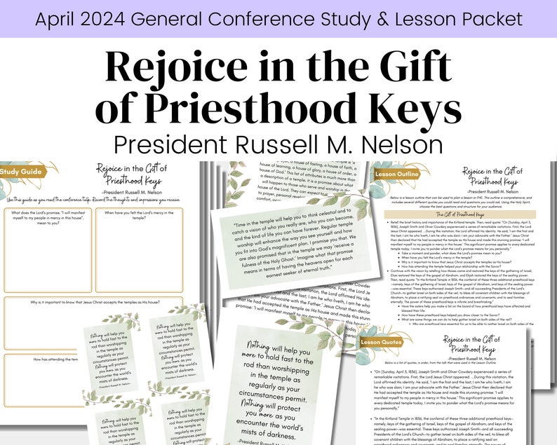 Rejoice in the Gift of Priesthood Keys President Nelson-LDS General Conference April 2024 Relief Society Lesson Outline Digital Download image 1