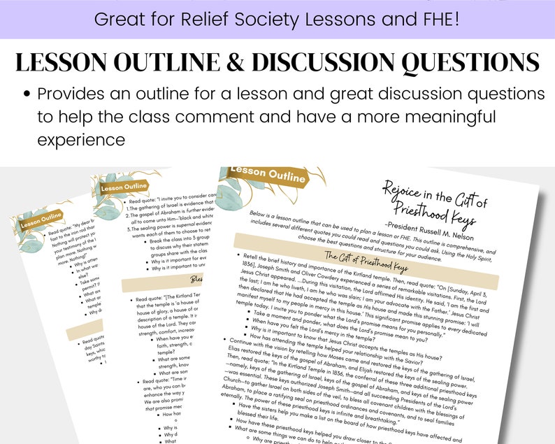 Rejoice in the Gift of Priesthood Keys President Nelson-LDS General Conference April 2024 Relief Society Lesson Outline Digital Download 画像 3