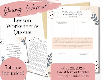 We Have Entered into a Covenant- YW Lesson May 26- Young Women Lesson Worksheet- Mosiah 18-24- YW Lesson Handouts- Come Follow Me- Digital