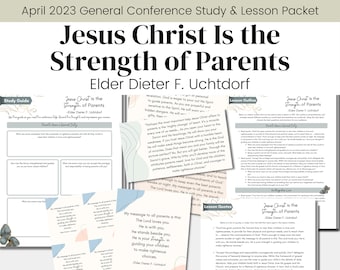 Puede incluir: Una guía de estudio y un paquete de lecciones imprimibles para un discurso de la conferencia general titulado "Jesucristo es la fuerza de los padres" por el élder Dieter F. Uchtdorf. El paquete incluye un esquema de lección, preguntas de la guía de estudio y citas del discurso.