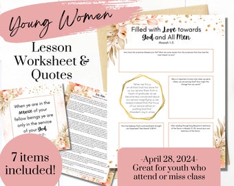 Filled with Love towards God- YW Lesson April 28th- Young Women Lesson Worksheet- Mosiah 1-3- YW Handouts- Come Follow Me 2024- Digital