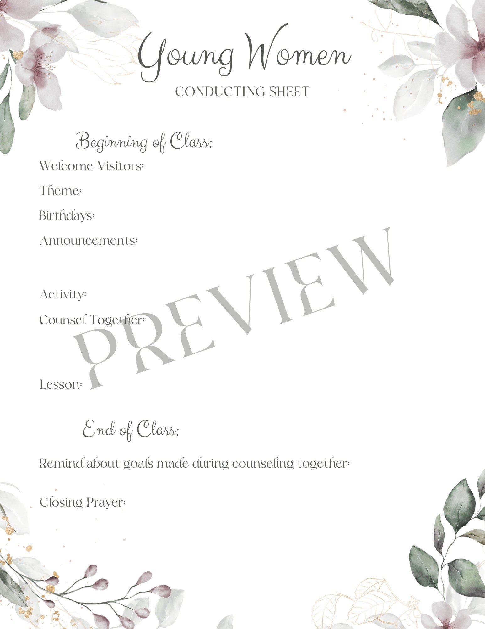 LDS Young Women Conducting Sheet LDS Young Women Conducting - Etsy