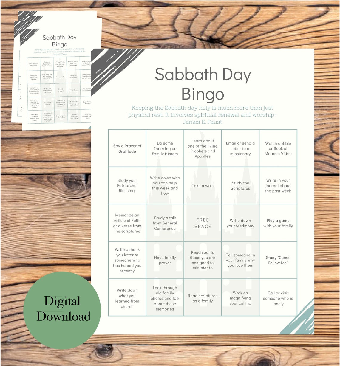 LDS Sabbath Day Bingo Cards for Teens and Adults Digital Download ...