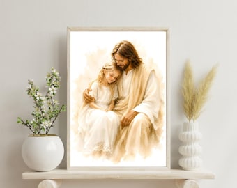 LDS Baptism Gift for Girls Printable Wall Art | Jesus Christ Watercolor Print | Christian Nursery Decor | Digital Download