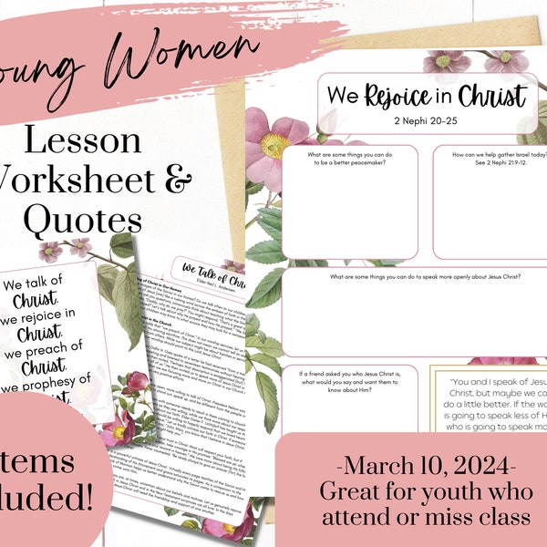 We Rejoice in Christ- YW Lesson March 10th- Young Women Lesson Worksheet- 2 Nephi 20-25- YW Lesson Handouts- Come Follow Me 2024- Digital