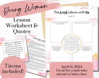 The Lord Labors with Us- YW Lesson April 14th- Young Women Lesson Worksheet- Jacob 5-7- YW Handouts- Come Follow Me 2024- Digital Download