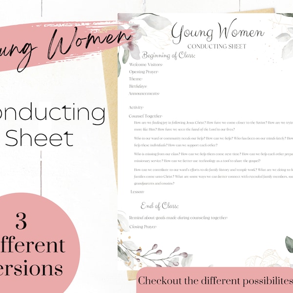LDS Young Women Conducting Sheet- LDS Young Women Conducting Handout- Young Women Class Agenda- Digital Download- Printable