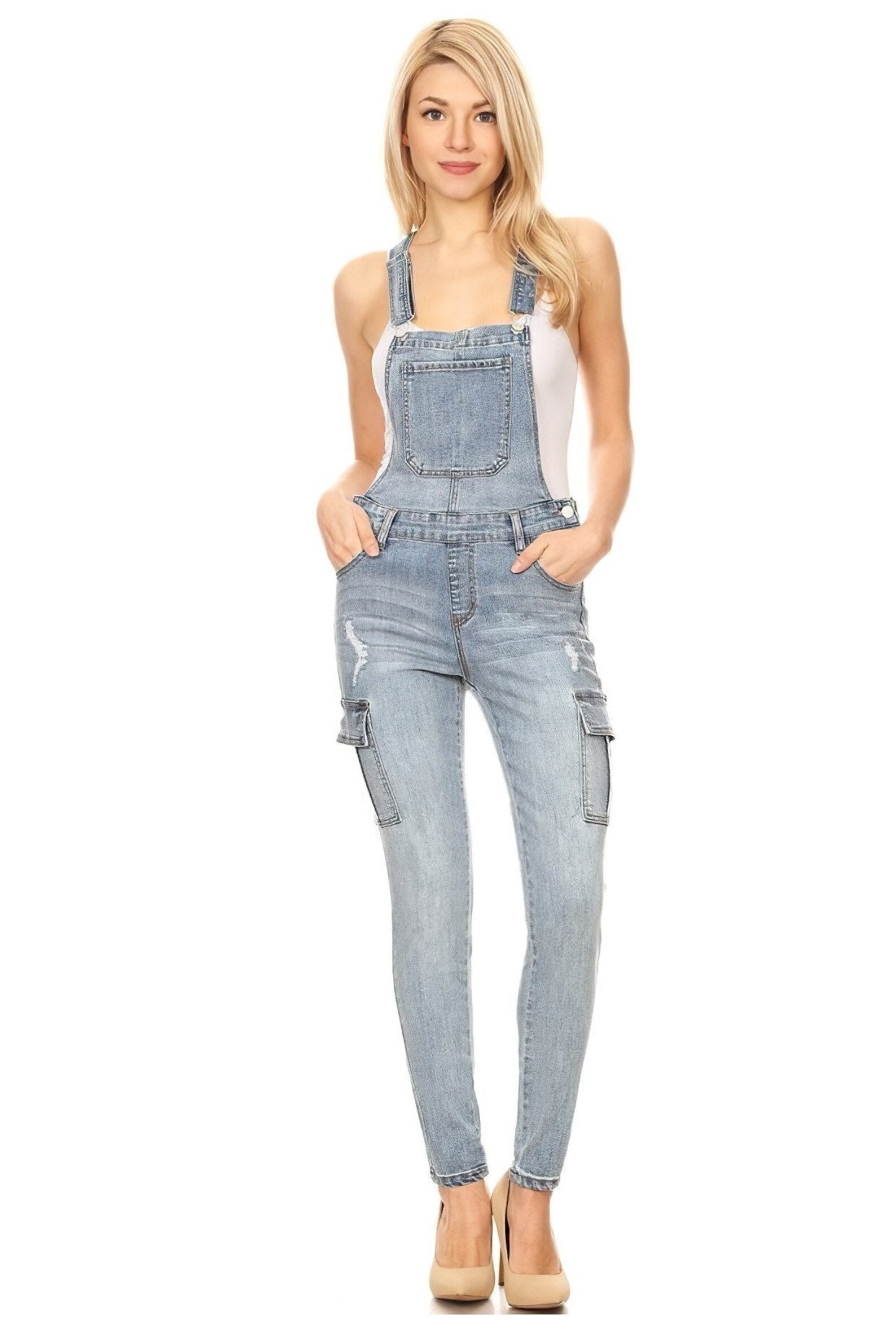 Women's Denim Overalls Cargo Pockets With Adjustable Etsy