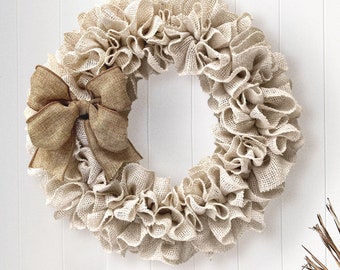 Farmhouse Wreath, Everyday Burlap Wreath, Housewarming Gift, Wreath with bow, Neutral Nursery Wall decor, Summer Wreaths, Modern Farmhouse