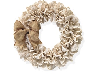 Burlap Front door Wreath, Neutral Burlap Wreath, Rustic Wreath, Farmhouse Wreath Year Round, Burlap Front door Wreath, Wedding gift, Wreath