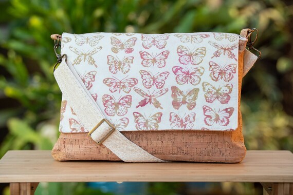 Cork and Cotton Butterfly Messenger Bag