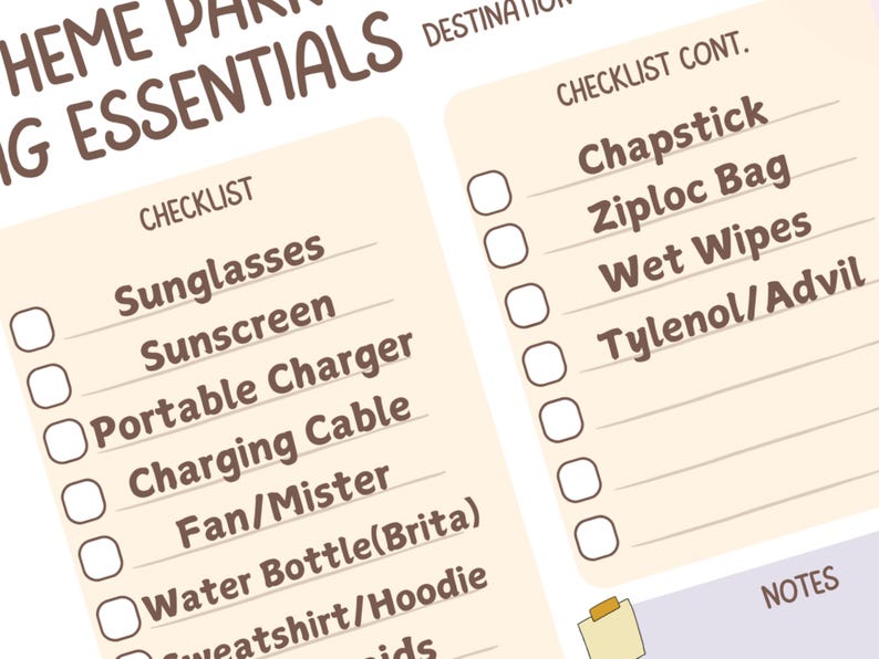 Wet Inflatable Checklist Theme Park Bag Essentials Checklist Printable (digital Download) - Etsy