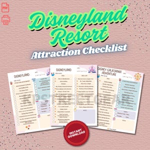 2025 Disneyland Resort Ride, Entertainment & Attraction Printable Checklist Download Disney California Adventure (DCA)