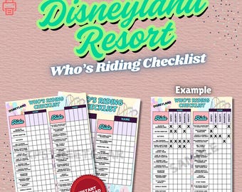 Disneyland Resort Ride Checklist Planner Printable Download Disney California Adventure Park DCA