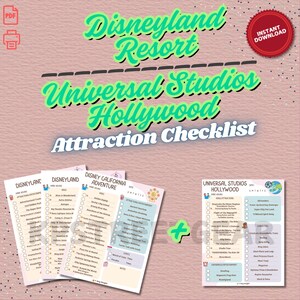 2025 Disneyland Resort + Universal Studios Hollywood Ride, Entertainment & Attraction Checklist Download Print Disney California Adventure