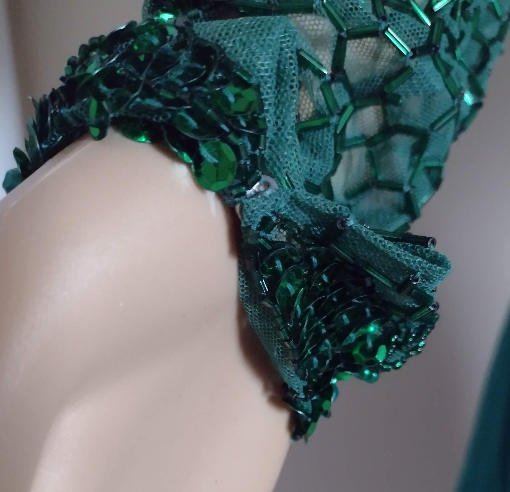 Beaded Off-the-shoulder A-line Dress With Slit Emerald