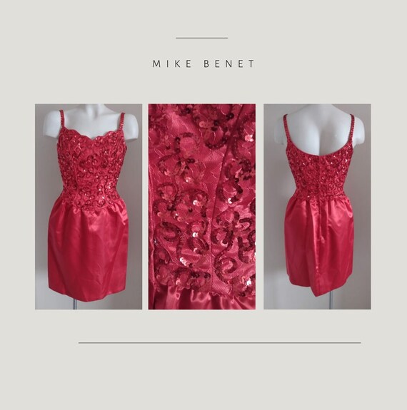 Mike Benet short sleeveless red dress with lace an