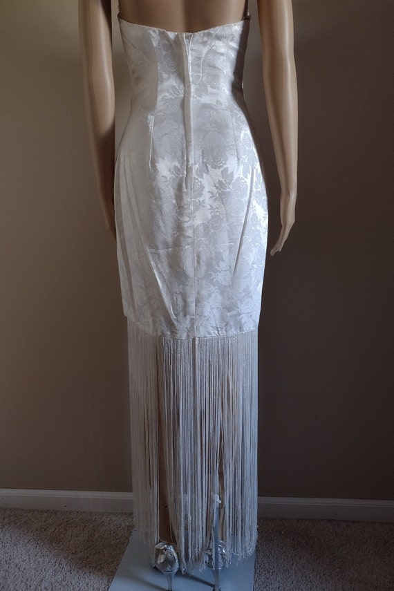 Strapless ivory dress floral brocade with fringe … - image 6