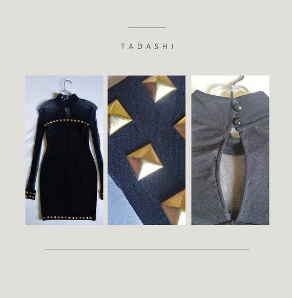 Tadashi 90s vintage black studded dress with illusion… - Gem