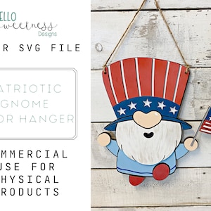 Patriotic Gnome Door Hanger / Glowforge SVG / Laser Cut Files