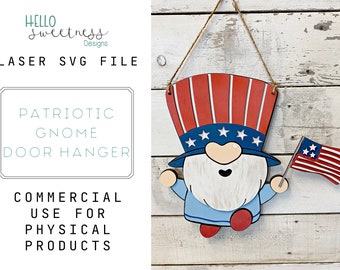Patriotic Gnome Door Hanger / Glowforge SVG / Laser Cut Files