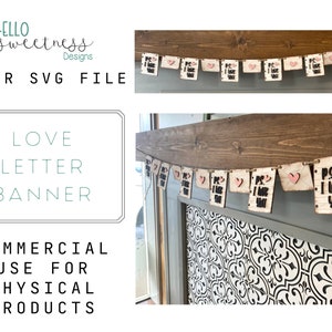 Banner de San Valentín SVG / Glowforge SVG Files / Laser Cut Valentine's Day File / Love letter banner