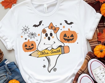 Halloween Teacher PNG Retro Ghost Teacher Shirt PNG Cute Halloween Teacher Design for Sublimation Transfers for Teacher Halloween PNG