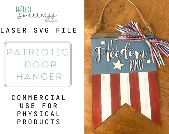 Patriotic Door Hanger / Glowforge SVG / Laser Cut Files