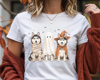 Husky Halloween Dog Shirt PNG Siberian Husky in Costume Design Halloween Shirt Sublimation PNG Dog T Shirt Digital Download