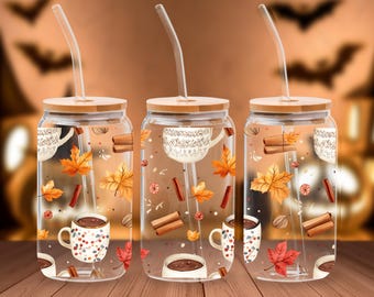Pumpkin Spice Libbey Cup PNG for sublimation and cozy fall design perfect fall Libbey cup wrap for autumn lovers 16 oz