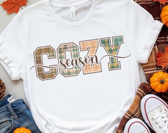 Cozy Season PNG Cozy Season Sweatshirt Design Cozy Fall Design Autumn Plaid Sublimation DTF Transfer Fall Shirt Graphic Digital Download