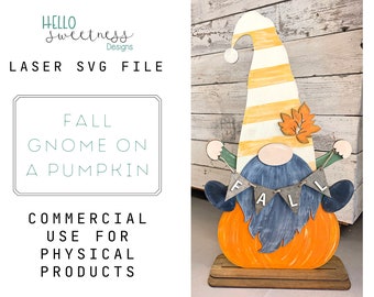 Large Fall Gnome SVG: Laser Cut Pumpkin Gnome DIY Kit (Digital Download)