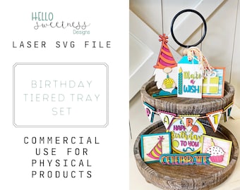 Birthday Tiered Tray SVG Laser Cut File: Gnome Decor (Digital Download)
