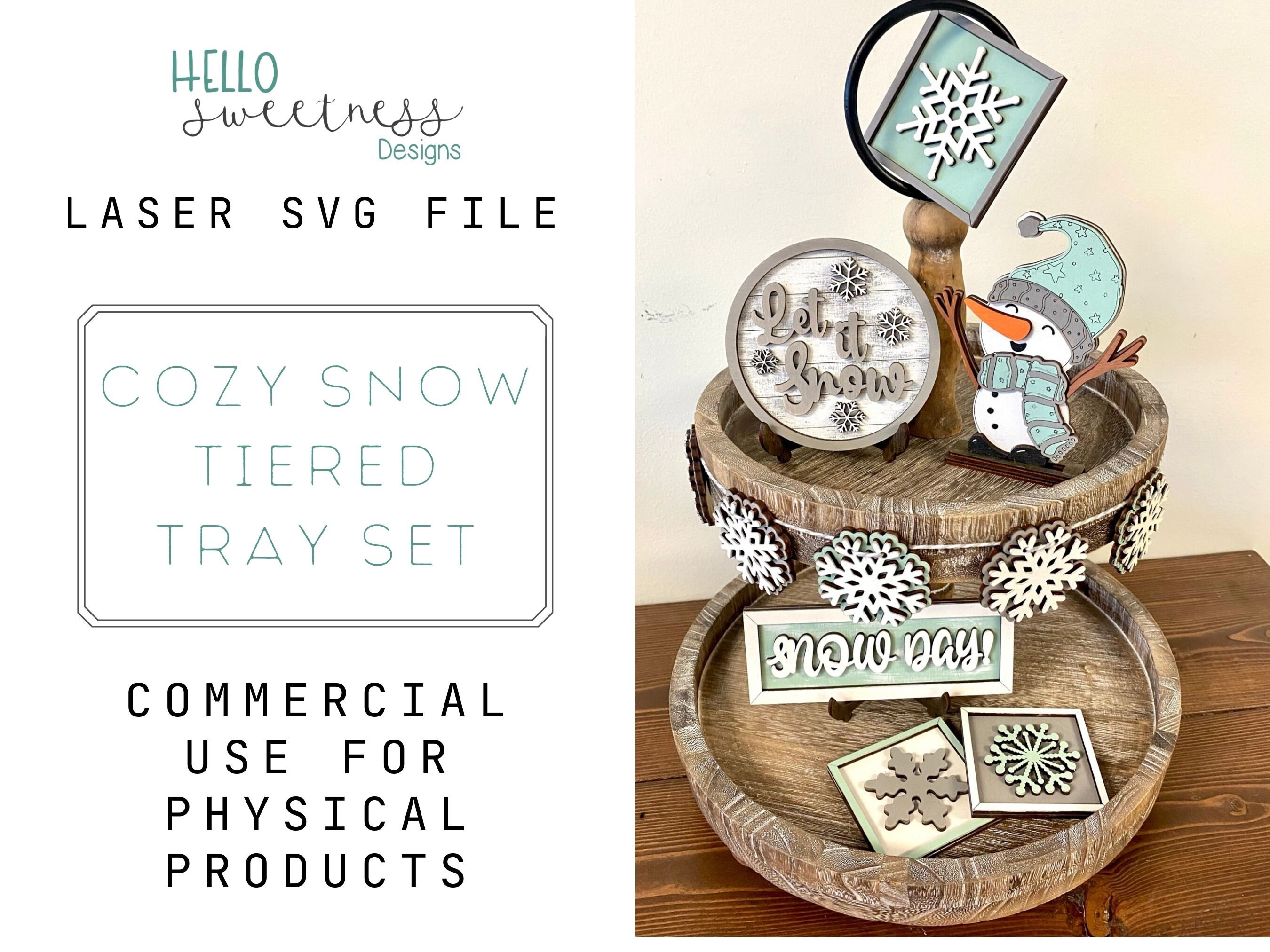 Cozy Snow Laser File / Snowman SVG / Winter Tiered Tray Decor - Etsy