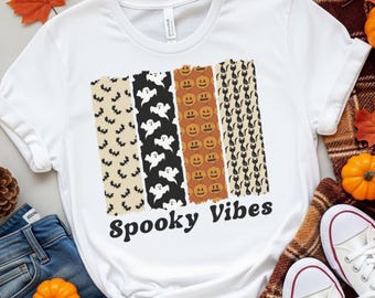 Vibraciones espeluznantes de Halloween PNG Diseño de camiseta de Halloween Camiseta de Halloween para niños Sublimación de Halloween PNG Descarga digital Camiseta fantasma