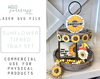 Sunflower Tiered Tray SVG Laser File | Laser SVG | Paint Kit SVG | Paint Party File | Sunflowers Paint Kit | svg glowforge kit