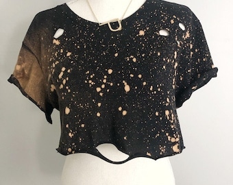 Cyber Punk Bleached Crop top Shirt Distressed, S-5X, Grunge Tee, Distressed Shirt, Sexy, Flirty, Cropped, Goth tee, Concert, Festival