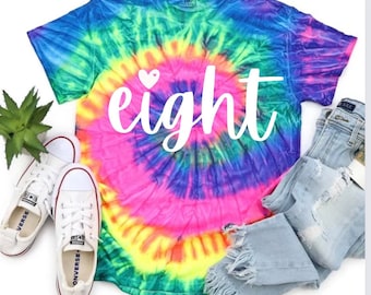 Eighth birthday shirt, Birthday Shirts, 8th birthday girl shirt, Eight birthday gift, kids Clothing, Tie dye kids shirt, Birthday party gift