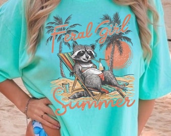 Comfort Colors Raccoon Shirt, Feral Girl Summer, Funny Meme Shirt, Funny Tshirt, Womens Shirts, Feral Shirts