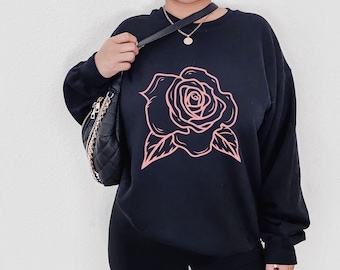 Rose Shirt, Rose Sweatshirt, Grunge Shirt, Y2K Trendy Shirt, Flower Shirt, Gifts, Oversized Graphic Sweatshirts, Sweatshirt, Aesthetic Goth