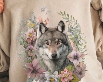 Wolf Sweatshirt, Boho Animal Shirt, cute fox, wildlife shirt, Floral Wolf Sweatshirt, Wolves Shirt, Wolf Gift, Fox Shirt