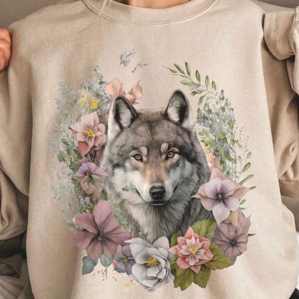 Wolf Sweatshirt, Boho Animal Shirt, cute fox, wildlife shirt, Floral Wolf Sweatshirt, Wolves Shirt, Wolf Gift, Fox Shirt