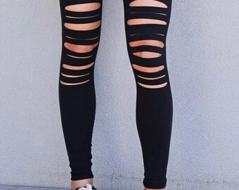 Black Distressed Leggings, Leggings for Women, High Waist Leggings, Grunge Leggings, Sexy Leggings, Tummy Control Leggings, Goth Leggings,