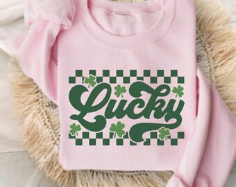 Felpa retrò Lucky, trifoglio fortunato, felpa da donna Shenanigans, felpa di San Patrizio, maglietta Lucky, vestito di San Patrizio, S-5X