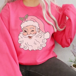 Santa Claus Sweatshirt, Cute Santa Sweaters, pink Santa  Holiday Sweater, Christmas tshirt, Hoodie, Womens Christmas Crewneck,