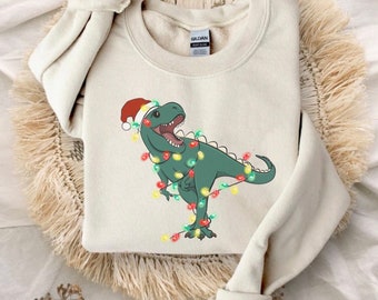 Christmas Dinosaur Sweatshirt, Cute Dinosaur Sweaters, Dinosaur Holiday Sweater, Christmas tshirt, Hoodie, Womens Christmas Crewneck, T Rex