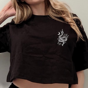 Snake Crop Top, Mooncycle Crop Top, Plus Size Crop Shirt, Moon T Shirt, Mystical Shirt, Birthday, Gifts, Clothing, Reptile Shirt