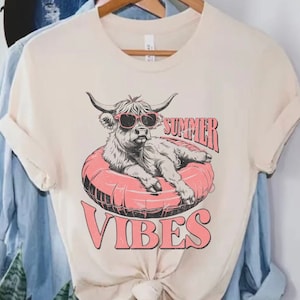 Sommer-Highland-Kuh-Shirt, Sommer-Kuh-Shirt, Sommer-Vibe-T-Shirt, lustiges Strand-Shirt, Retro-Sommer-T-Shirt, Kuh-Ferien, Kuh-Liebhaber-T-Shirt